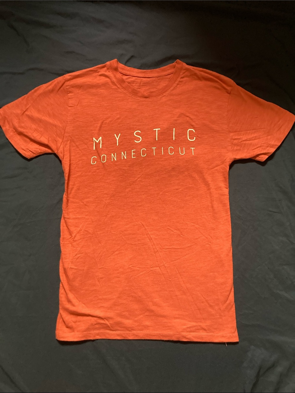 Mystic Connecticut Orange Graphic Tee Travel Tourism Mountain Sun Size Small